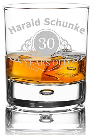 Whiskyglas Personalisiert 330 ml - Geschenk-Idee für Männer - Tumbler Whiskeyglas mit Gravur Name und Alter mit Motiv Altersangabe Years