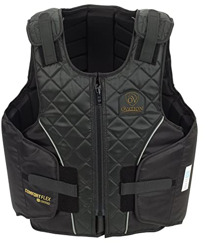 Ovation Kids' ComfortFlex Body Protector | Durable Comfortable Adjustable Safety Reflective Piping Equestrian Riding Vest, Black, Large