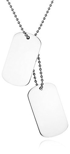 JewelryWe Schmuck Herren Dog Tag Halskette mit kostenloser Gravur, Edelstahl 2 Hochglanz Poliert Erkennungsmarken Dog Tags Anhänger mit 60cm Kette, Silber