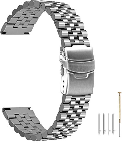 Kai Tian Silber Uhrenband 22mm Quick Release Metallarmband Super 3D Perlen Armbanduhr für Damen Herren Ingenieur Uhr Armband Schraube feste Links konische Riemen