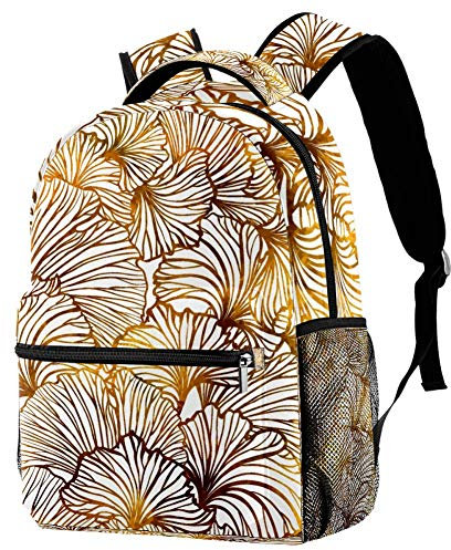 LORVIES Ginkgo Blätter Gelb und Braun Grafikmuster Casual Rucksack Schulterrucksack Büchertasche für Schule Studenten Reisetaschen