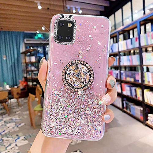Kompatibel mit Samsung Galaxy Note 10 Lite Hülle mit Diamant Ring Ständer,Handyhülle Galaxy Note 10 Lite Glänzend Bling Glitzer Stern Transparent Silikon Hülle TPU Schutzhülle Case Tasche,Rosa