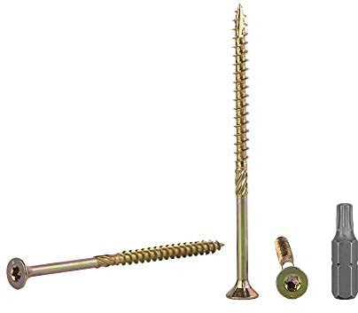 Confezione da 50 viti per legno in acciaio zincato giallo 5,0 x 90 mm, testa Torx, tipo 17, testa svasata, viti per legno e truciolato