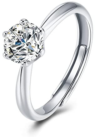 Atylyk Ringe Damen Verlobungsring Silber Solitaire Verstellbare Antragsring mit 1 Karat Moissanit Trauringe Eheringe für Frauen