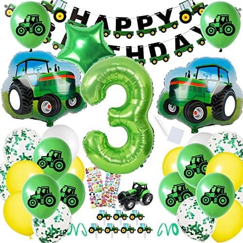 Geburtstagsdeko 3 Jahre Junge, Traktor Deko Mit Luftballons Für Kindergeburtstag, Folienballon Für Babyshower Jungen