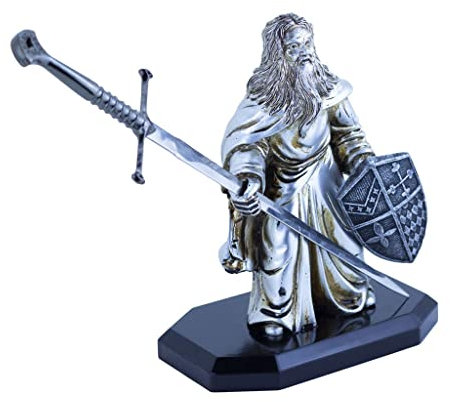 2EAGLE Büro Deko Accessoire - Merlin mit Excalibur Schwert - Brieföffner/Brieföffner mit Sockel und Metallfigur