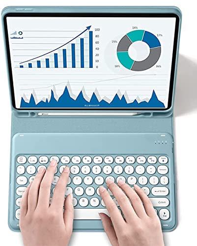 QIYIBOCASE Keyboard Case for iPad 10.2 9th Gen/8th Gen/7th Gen/Pro10.5/Air3, Cute Round Keys Detachable Magnets Keyboard Case with Pencil Holder, Blue