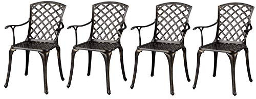 Yaheetech Set of 4 Patio Dining Chairs, Outdoor Cast Aluminium Bistro Seats with Armrests, All Weather Garden Metal Chairs for Lawn Porch Backyard