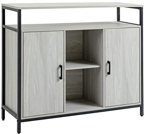 HOMCOM Modernes Sideboard aus Holz mit 2 Schränken und Regalen, für Küche und Eingang, hellgrau, 100 x 34 x 87,2 cm