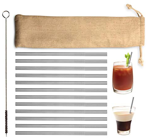 Lot de 12 pailles courtes en acier inoxydable - En métal - Réutilisables - Zero Waste