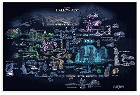 Videospiel-Poster, Motiv: Hollow Knight, Karte von Hallownest, Leinwand, Poster, Wandkunst, Dekoration, Bild, Gemälde für Wohnzimmer, Schlafzimmer, Dekoration, Rahmen-Stil, 30 x 45 cm
