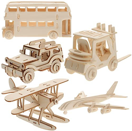 NUOBESTY 5st Bausteinmodell Flugzeugmodell Für Erwachsene 3D-Flugzeug-Puzzle Gabelstapler-Modell Stammbausätze Mechanisches 3D-Puzzle Aus Holz Spielzeug Dreidimensional Rätsel Baby Hölzern