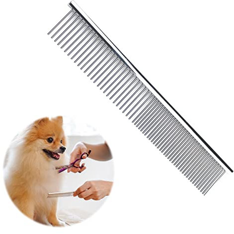 Dog Salon Combs,Pet Stainless Steel Comb,Pet Inline Hundekamm Langhaar Comb Round End, Pet Cat Brush Long Hair Flea Comb Used to Remove Tangles 19 x 3.5 cm, 1 Piece