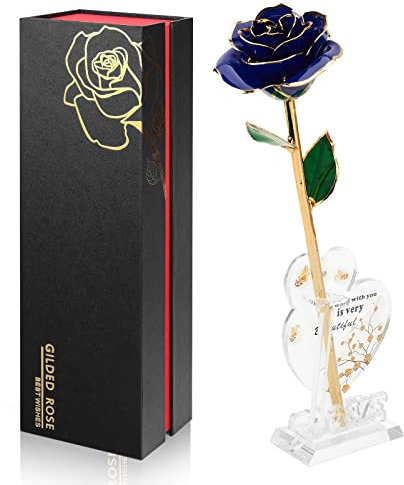 Ariceleo Gold Dipped Infinity Rose Last Forever Flower Decor, Birthday Gift for Women in Her Birthday Valentines Day Mothers Day, Resin Preserved Rose | Anniversary Present for Mom (Blue)
