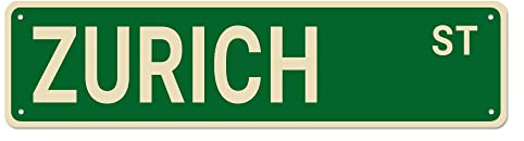Zürich Straßenschilder, Zürich Dekor Zürich Schild Zürich Geschenk, Wanddekoration für Zuhause/Einfahrt/Man Cave/Bar, hochwertige Metallschilder 40,6 x 10,2 cm