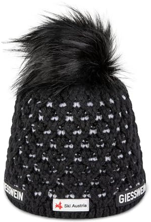 GIESSWEIN Ski Austria Beanie Älplihorn - Merino Mütze Herren & Damen, Fleece gefütterte Wintermütze Damen, ÖSV Haube Herren, Mütze Damen mit Bommel, 2-farbige Strickmütze, Bommelmütze aus Merinowolle