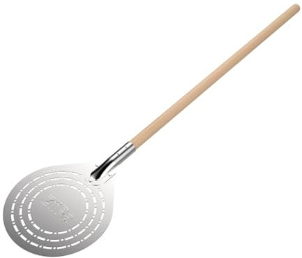 ZiiPa • Paletta per pizza rotonda perforata Civita • Inox alimentare • Manico in legno ergonomico • Ø 20 cm • Strumento Pizzaiolo • Utensile per pizza Casa • Forno per pizza legno/gas • Facile