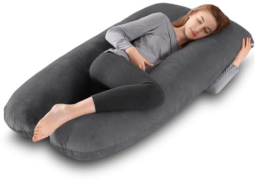 Avmvnvc Almohada Embarazada - Almohada de Embarazo - Almohada de Cuerpo Completo en Forma de U - Almohada de Maternidad con Funda de Terciopelo Extraíble y Lavable - 145x70 cm - Gris Oscuro