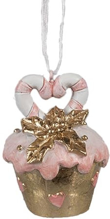 Clayre & Eef Weihnachtsanhänger Cupcake Ø 5x6 cm Rosa Kunststoff Weihnachtsbaumschmuck