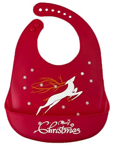 Weihnachten Baby Silikon Lätzchen, Baby Silikon Lätzchen mit Auffangschale, Einstellbares Silikonlätzchen, Wasserdicht, Abwaschbar, Weihnachten Baby Geschenke Christmas, für Neugeborene (Color 1)