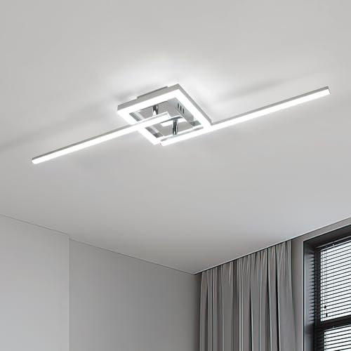 Dorlink Deckenlampe LED Modern, Drehbar Deckenlampe Schlafzimmer 26W 2340LM, Lampe Wohnzimmer 6500K, Wellen Esstischlampe, 2 Lichter Flurlampe Decke, Silber LED Wandleuchte für Küche, 82CM