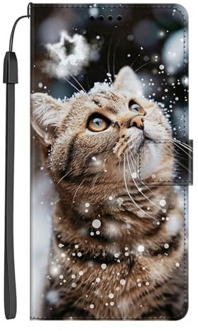 EuoDuo Kompatibel mit iPhone 6 Plus/iPhone 6S Plus Hülle zum Klappen PU Leder Handyhülle Brieftasche mit Tier Motiv Magnet Klapphülle Flip Schutzhülle Cover - Schnee Braun Katze