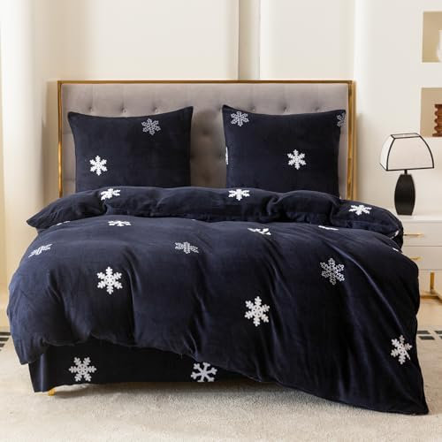 Cotton Market Bettwäsche-Set - Baumwoll-Mikrofaser Weihnachts-Design - 3 Teilig: Bettbezug 200x200 cm, 2 Kissenbezüge 70x80 cm - Mikrofaser-Teddybär, Marineblau