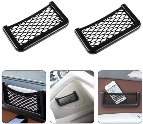 HTRTRR Storage Nets for Campervans, Car Camping Accessories for Small Car, Car Storage Pocket Between Seats Front Seat, Caravan Accessories Interior with 6-Steel Hooks and 4 ABS Hooks