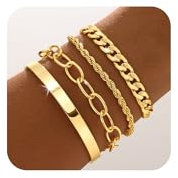 VIROMY 4PCS Gold Bangle 14k Gold Plated Stackable Bracelet for Women Charm Twisted Rope Cuban Paper Clip Link Trendy Jewellery for women