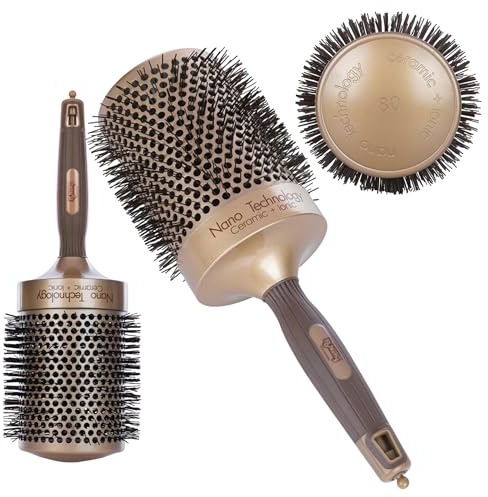 PONIK'S PROFESSIONAL Rundbürste Keramik 80mm Fass 98mm Borsten Extra Groß Haarbürste Rund Blowout Brush Styling Große Rundbürste Antistatisch Volumenbürste XXL Rundhaarbürste mit Abteilspitze