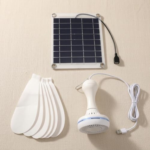 Ventilatore da soffitto solare da 20 W con pannello solare, doppia alimentazione (solare/USB), silenzioso 36 dB, diametro 42 cm, per campeggio e esterni