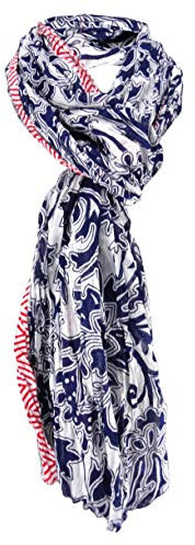 TigerTie Halstuch in blau weiß rot gemustert Gr. 184 cm x 50 cm - Tuch Schal Baumwolle