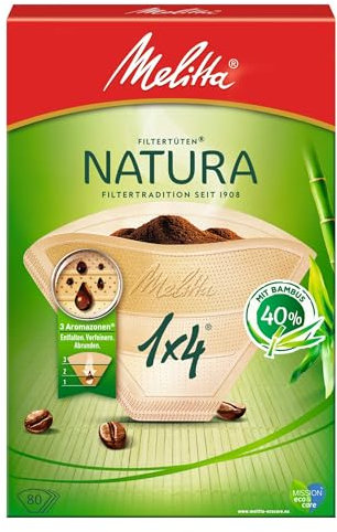 Melitta Filtertüten 1x4/80 Natura naturbraun Aroma, 1er Pack mit Kaffeekocher Kegel