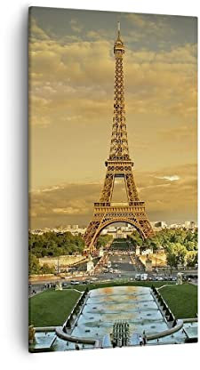 Bilder auf Leinwand 55x100cm Leinwandbild mit Rahmen Eiffelturm Frankreich Paris Groß Wanddeko Bild Schlafzimmer Küche Deko Wandbilder Dekoration Wohnzimmer Canvas Wand Kunstdruck Art PA55x100-0435