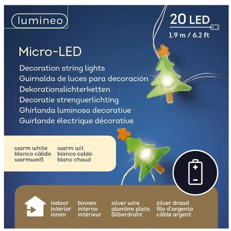LED Micro-Lichterkette | Schneemann | Silberdraht | 1,9 m | 20 Lichter