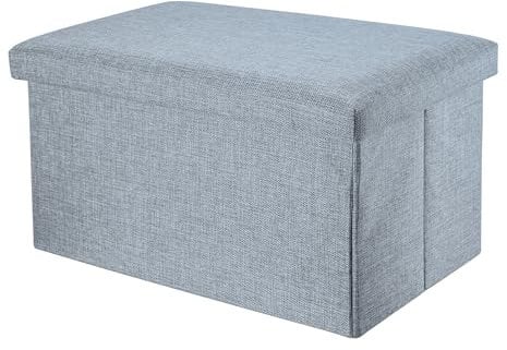INTIRILIFE Faltbare Sitzbank 49x30x30cm in ALASKA GRAU - Sitzwürfel Stoff mit Stauraum und Deckel in Leinen Optik - Sitzcube Fußablage klappbare Aufbewahrungsbox Truhe Hocker