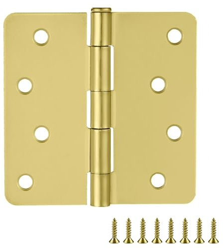 Design House 4 x 4 1/4 Inch 181529 8-Hole 4 x 4, 1/4, 10-Pack, Satin Brass, 4-inch 1/4-inch Radius Door Hinge