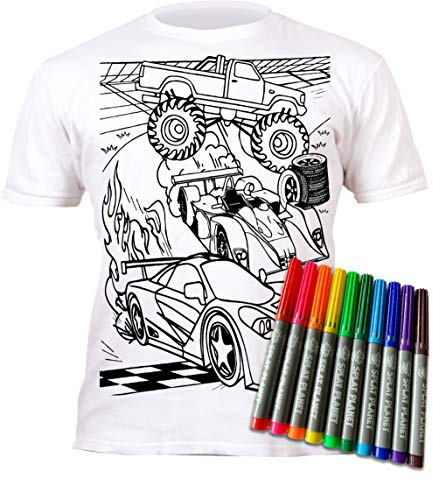 Splat Planet Cars Rennwagen-T-Shirt-Malvorlagen mit 10 abwaschbaren Zauberstiften – Malen Sie Ihr eigenes T-Shirt, färben, waschen