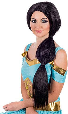 Fun Shack Schwarze Prinzessin Perücke Damen, Arabische Prinzessin Perücke für Damen, Indianer Perücke Damen, Perücke Prinzessin, Karneval Perücke Damen - Einheitsgröße