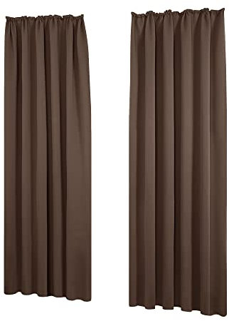 Deconovo Blickdichter Gardinen Thermovorhang Wohnzimmer mit Vorhang Kräuselband, 210x140 cm(HöhexBreite), Braun, 2er Set