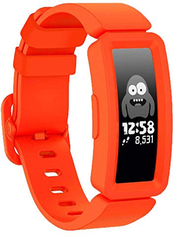 TopPerfekt Armband kompatibel mit Fitbit Ace 2 für Kinder 6, weiches Silikon wasserdicht Armband Zubehör Strap Jungen Mädchen Armbänder Kompatibel für Fitbit Ace 2 (OrangeRot)