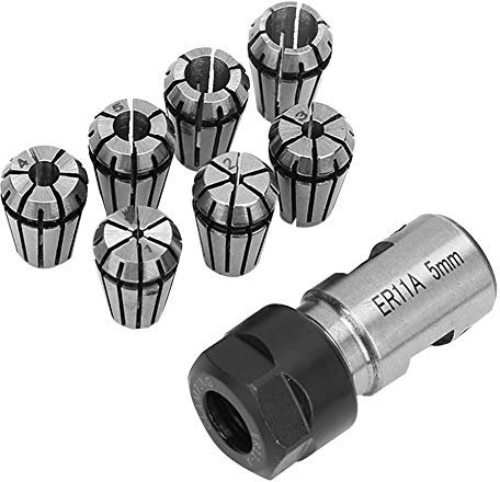 7PCS Federspannzangensatz 5mm Motorwellenhalter Verlängerungsstange mit Selbstlösendem Fräsmaschine Spannwerkzeug Spannzangenfutter Zum Bohren Fräsen