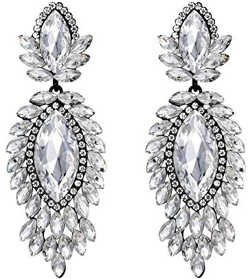 EVER FAITH Ohrringe Österreichisches Kristall Braut Modeschmuck Marquise Tropfen Art Deco Kronleuchter lange Ohrstecker Klar Schwarz-Tone