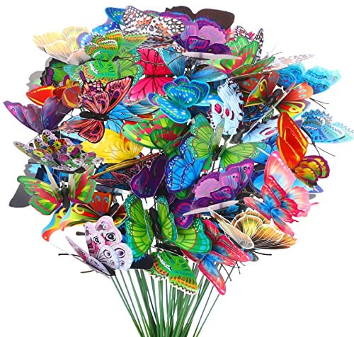 Augshy Butterfly Decorations, 75 Pcs Butterfly Garden Stakes Butterfly Party Decorations Butterfly Stakes for Garden Decor