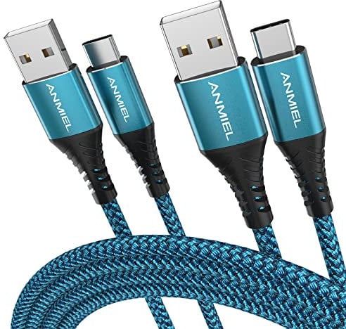 ANMIEL USB C Cable 2 Pack 3M 3A Fast Charge QC3.0 USB A to USB C Charger Cable, Nylon Braided Type C Cord Compatible with Samsung Galaxy S21 S20 Z Flip 3 Note 20 LG V50 Pixel PS5 (green)