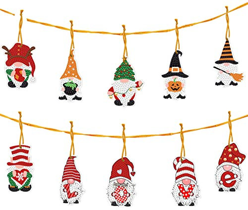 BEE&FLOWER 10 Stück 5D Diamond Painting Sticker Set DIY Weihnachten Aufkleber Diamant Bilder Aufkleber Kit Weihnachten Anhänger Weihnachten Deko Mini Tannenbaum Deko Wichtel