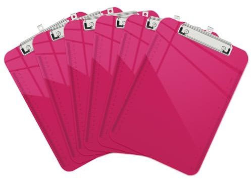 Piasoenc Lot de 6 planchettes à pince en plastique translucide avec profil bas, porte-bloc violet avec règle, porte-bloc de bureau, fournitures scolaires, format lettre 31,8 x 22,9 cm, Rouge