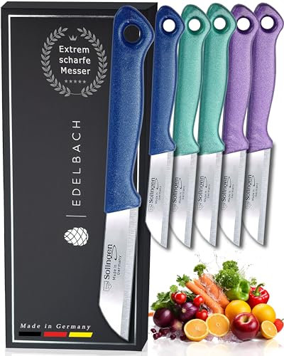 Edelbach Solingen | Set di coltelli da cucina | German, piccoli coltelli molto affilati, set di coltelli, coltelli da frutta, verdura e pelapatate, coltello Solingen (lama dritta da 6 cm)