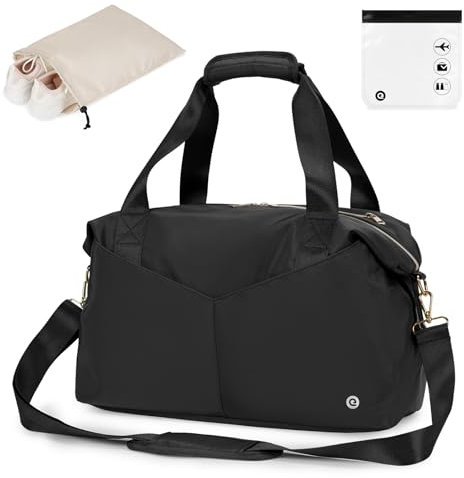 Ceneda Ryanair 40x20x25 Cabin Bag Travel Duffel - Underseat Carry-on with TSA Approved Quart Size & Shoes Bag, Weekender Overnight for Women & Men (Black)