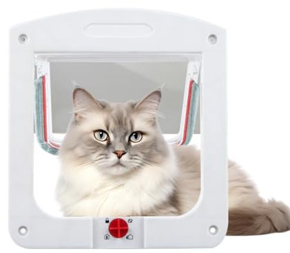 Porticina per Animali, Gattaiola per Gatti, Portina Gatto, Porta per Gatti e Cani, Facile da Installare e Può Controllare L'accesso Degli Animali Domestici, Bianco, 20 x 24cm